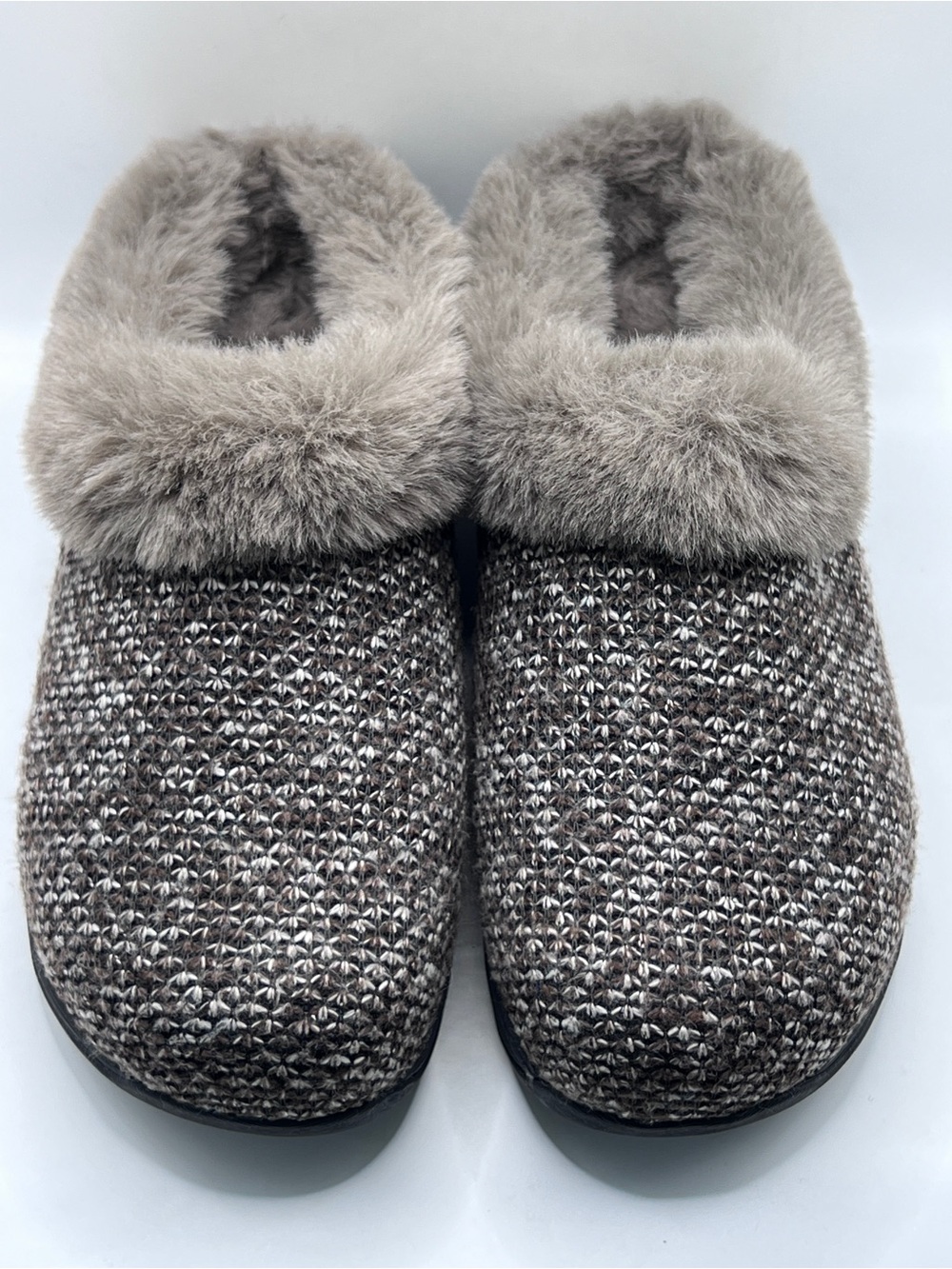 Therafit Adel Clog Slippers Faux Fur Orthopedic Hrey Knit Sz 10